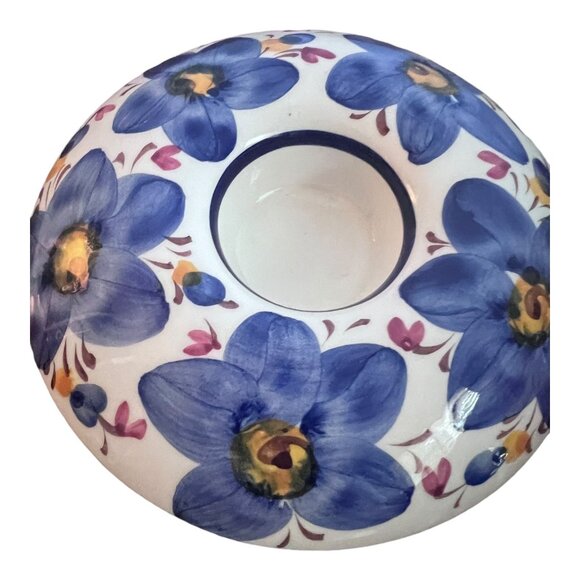 Porcelain Round Votive Tea Light Holder Hand Painted in Portugal Floral Pedestal - Picture 5 of 5